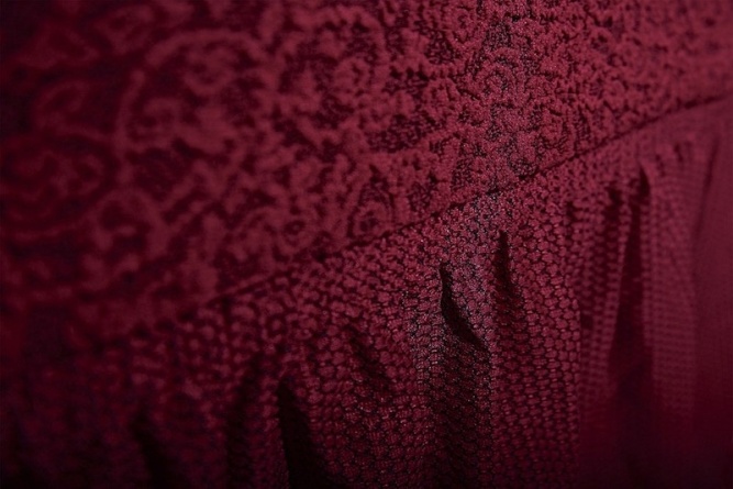 Чехол на трёхместный диван с оборкой Venera "Жаккард", цвет бордовый фото 9