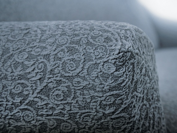 Комплект чехлов на угловой диван и кресло с оборкой Venera "Жаккард", цвет серый фото 7