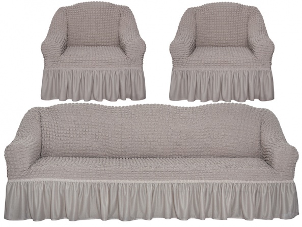 Комплект чехлов на трехместный диван и два кресла с оборкой CONCORDIA, цвет какао фото 10