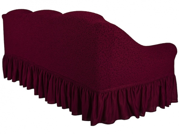 Чехол на трёхместный диван с оборкой Venera "Жаккард", цвет бордовый фото 2