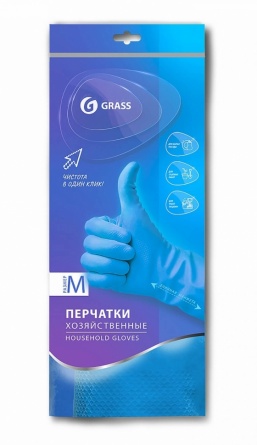 Перчатки хозяйственные латексные в инд.упаковке Grass, пара, синие, размер L												 фото 1