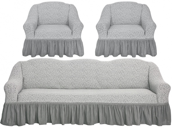Комплект чехлов на трехместный диван и кресла Venera "Жаккард", цвет светло-серый, 3 предмета фото 1