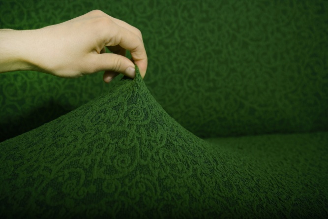 Чехол на угловой диван с оборкой Venera "Жаккард", цвет зеленый фото 2