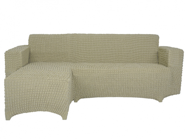 Чехол на угловой диван с оттоманкой CONCORDIA, выступ справа, цвет светло-бежевый фото 9