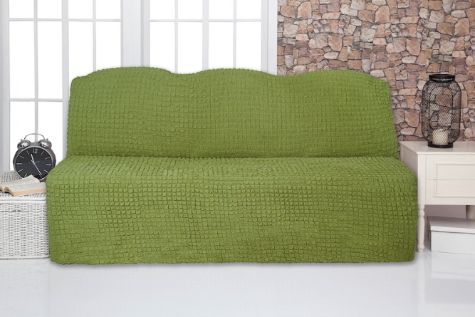 Чехол на трехместный диван без подлокотников и оборки Venera, цвет оливковый фото 1