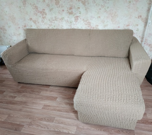 Чехол на угловой диван с оттоманкой CONCORDIA, выступ слева, цвет бежевый фото 2
