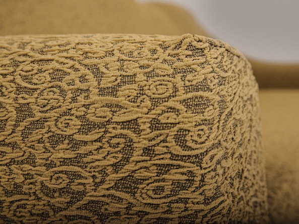 Чехол на трёхместный диван с оборкой Venera "Жаккард", цвет светло-коричневый фото 9