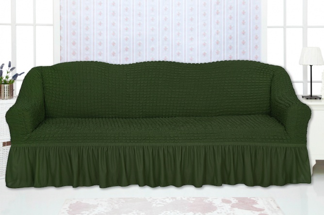 Чехол на трехместный диван с оборкой Concordia, цвет зеленый фото 1