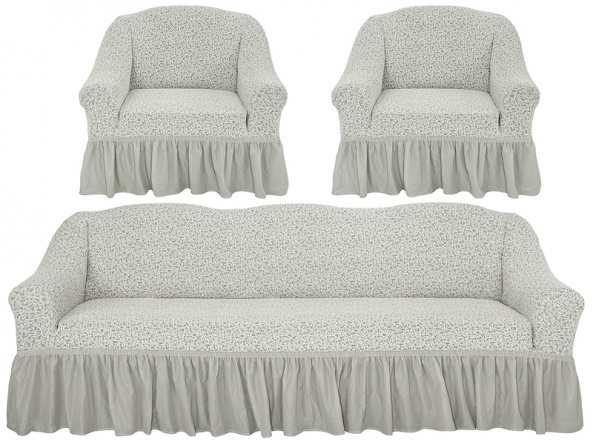 Комплект чехлов на трехместный диван и кресла Venera "Жаккард", цвет слоновая кость, 3 предмета фото 1
