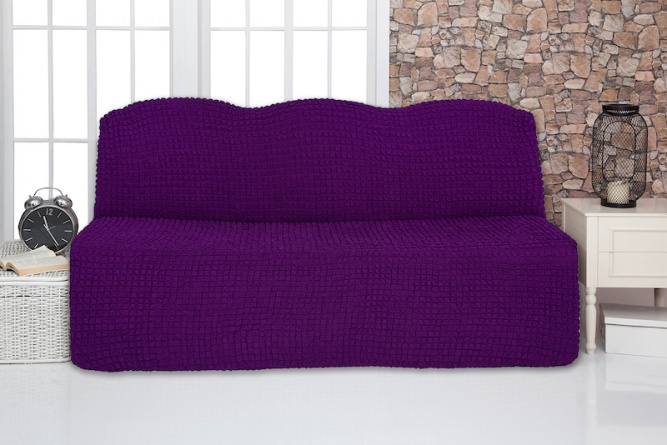 Чехол на трехместный диван без подлокотников и оборки Venera, цвет фиолетовый фото 1