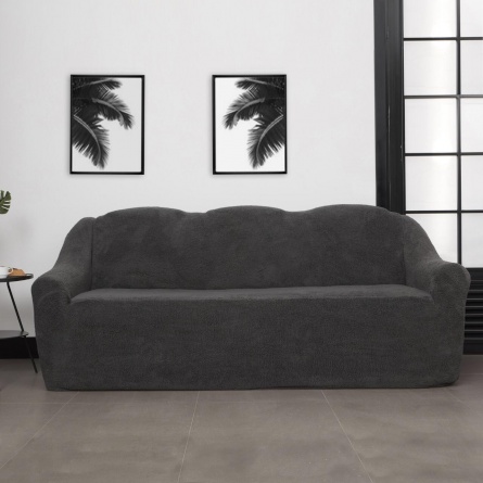 Чехол на трёхместный диван плюшевый Venera, цвет темно-серый фото 1