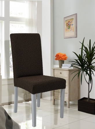 Чехол на стул без оборки Venera "Жаккард", цвет темно-коричневый, 1 предмет фото 1