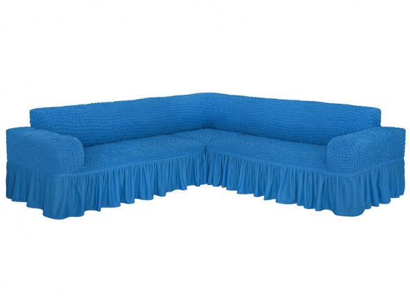 Чехол на угловой диван с оборкой Venera, цвет синий фото 7