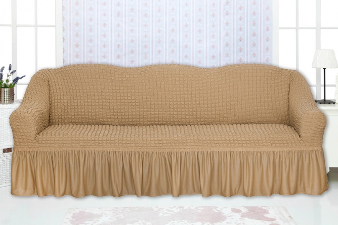 Чехол на трехместный диван с оборкой Concordia, цвет светло-коричневый фото 1