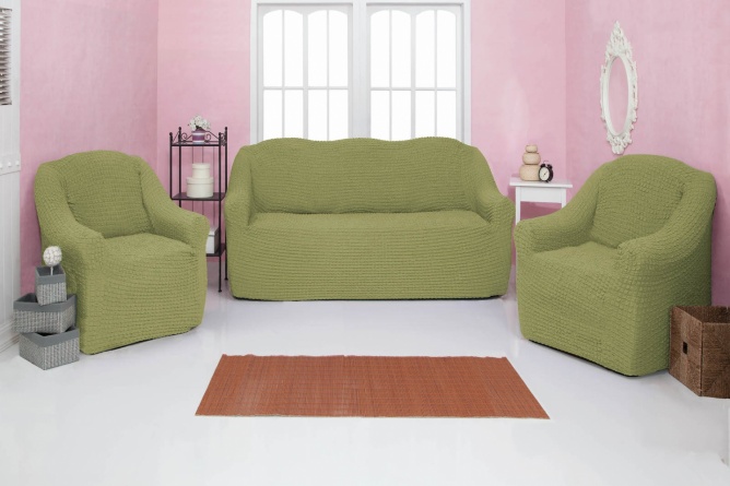 Чехол на кресло без оборки Venera, цвет оливковый фото 3