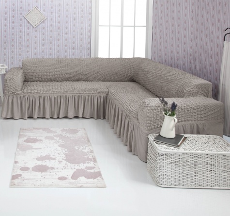 Чехол на угловой диван с оборкой Concordia, цвет бежевый фото 1