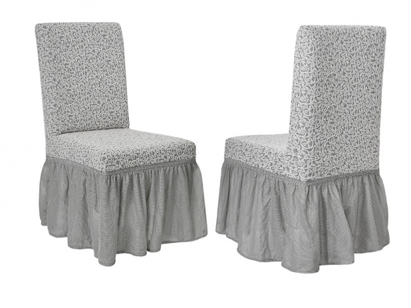 Чехлы на стулья с оборкой Venera "Жаккард", цвет светло-серый, комплект 6 штук фото 2