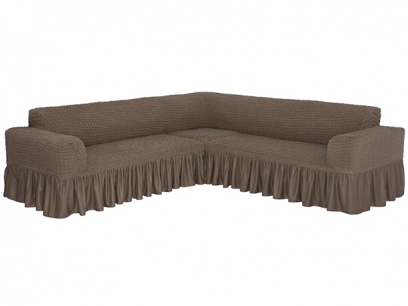 Чехол на угловой диван с оборкой Concordia, цвет коричневый фото 7