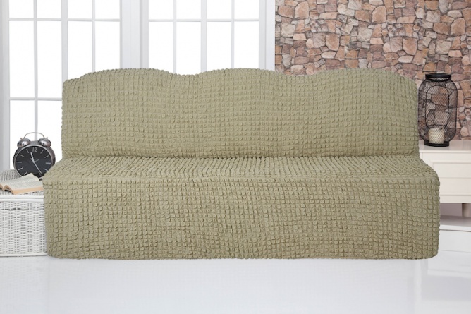 Чехол на трехместный диван без подлокотников и оборки Venera, цвет светло-бежевый фото 1