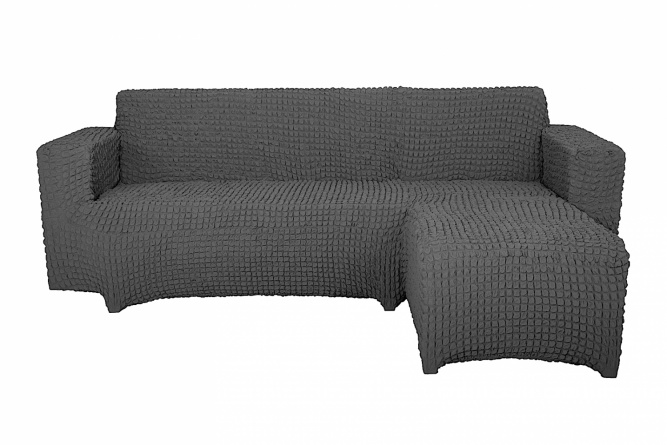 Чехол на угловой диван с оттоманкой CONCORDIA, выступ слева, цвет тёмно-серый фото 1