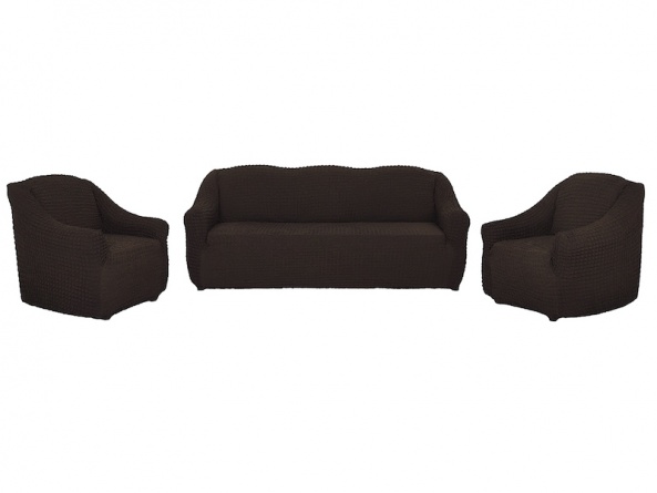 Комплект чехлов на диван и кресла без оборки Concordia, цвет тёмно-коричневый, 3 предмета фото 6