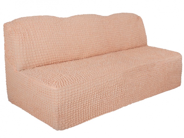 Чехол на трехместный диван без подлокотников и оборки Venera, цвет персиковый фото 4