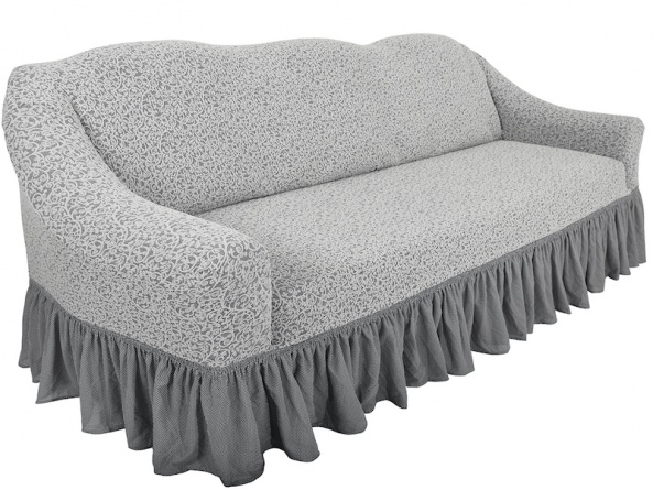 Чехол на трёхместный диван с оборкой Venera "Жаккард", цвет светло-серый фото 3