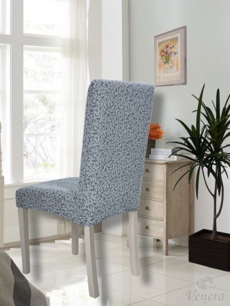 Чехлы на стулья без оборки Venera "Жаккард", цвет серый, комплект 4 штуки фото 3