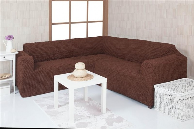 Чехол на угловой диван без оборки Venera, цвет тёмно-коричневый фото 1