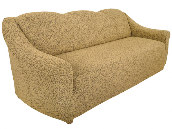 Чехол на трёхместный диван без оборки Venera "Жаккард", цвет светло-коричневый фото 6