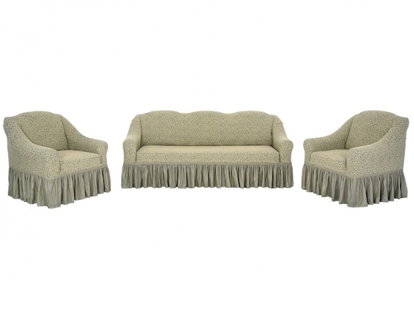Комплект чехлов на трехместный диван и кресла Venera "Жаккард", цвет светло-бежевый, 3 предмета фото 2