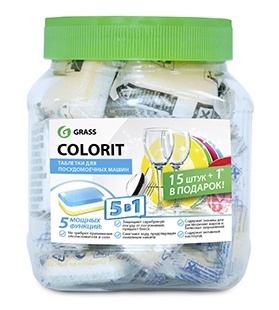 Таблетки для посудомоечных машин Grass "Colorit" 5в1, 16 шт. в банке фото 1