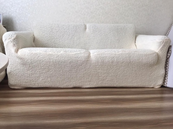 Чехол на трёхместный диван плюшевый Venera, цвет молочный фото 5