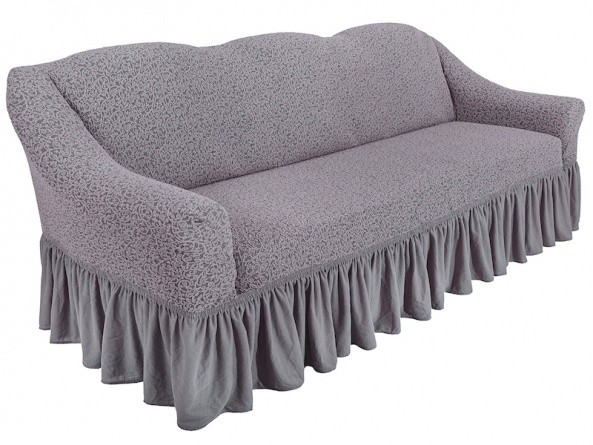 Чехол на трёхместный диван с оборкой Venera "Жаккард", цвет серо-бежевый фото 2