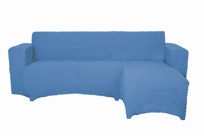 Чехол на угловой диван с оттоманкой CONCORDIA, выступ слева, цвет синий фото 1