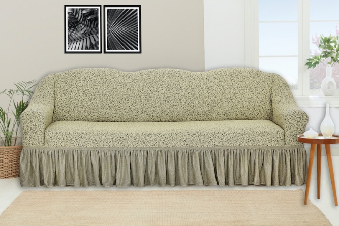 Чехол на трёхместный диван с оборкой Venera "Жаккард", цвет светло-бежевый фото 1