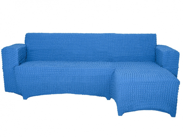 Чехол на угловой диван с оттоманкой CONCORDIA, выступ слева, цвет синий фото 1
