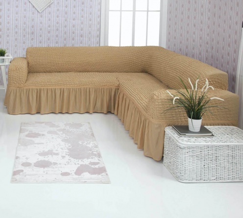 Чехол на угловой диван с оборкой Concordia, цвет светло-коричневый фото 1
