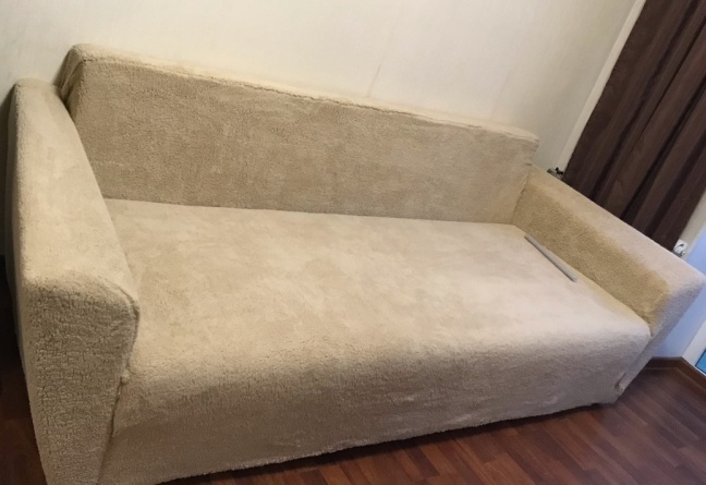 Чехол на двухместный диван плюшевый Venera, цвет светло-бежевый фото 4