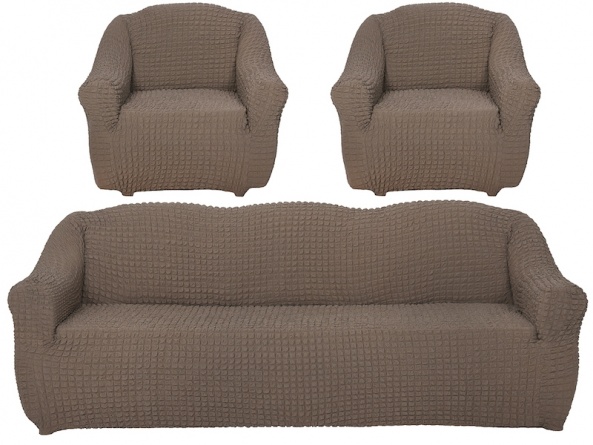 Комплект чехлов на диван и кресла без оборки Concordia, цвет коричневый, 3 предмета фото 6