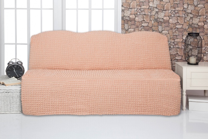Чехол на трехместный диван без подлокотников и оборки Venera, цвет персиковый фото 1