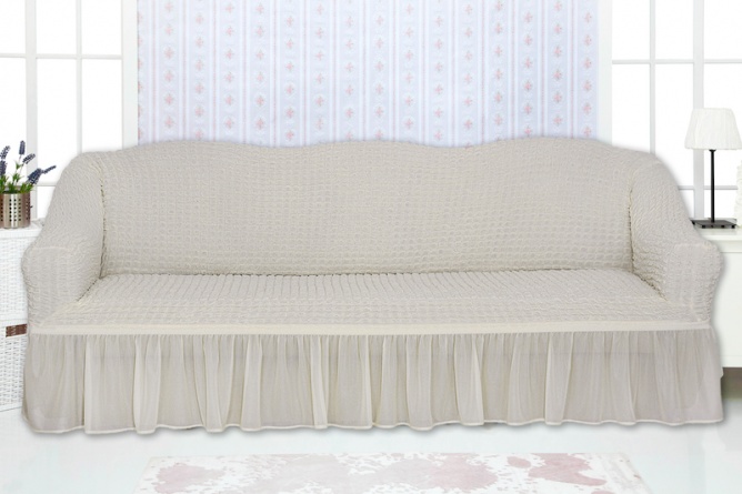 Комплект чехлов на трехместный диван и два кресла с оборкой CONCORDIA, цвет шампань фото 12