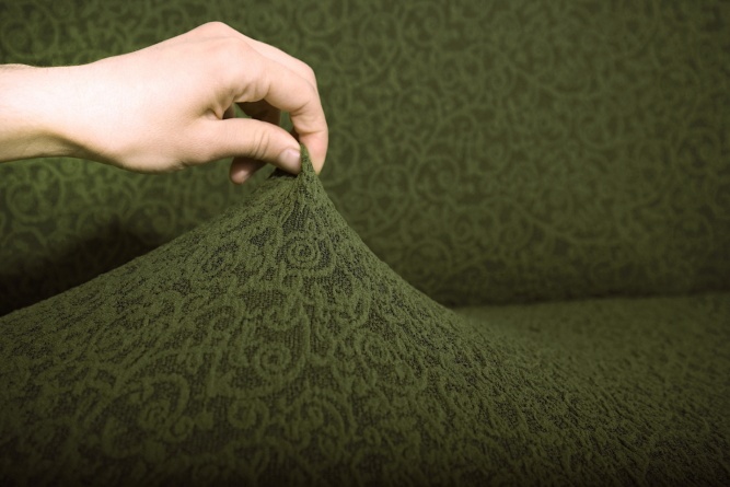 Чехол на трёхместный диван без оборки Venera "Жаккард", цвет зелёный фото 2