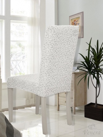 Чехол на стул без оборки Venera "Жаккард", цвет белый, 1 предмет фото 2