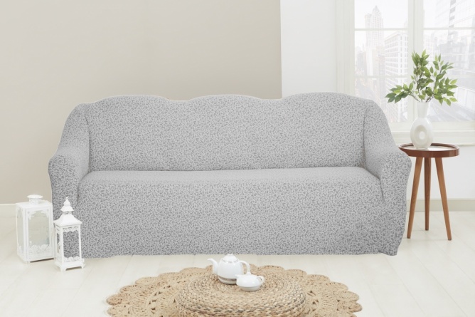 Чехол на трёхместный диван без оборки Venera "Жаккард", цвет светло-серый фото 1