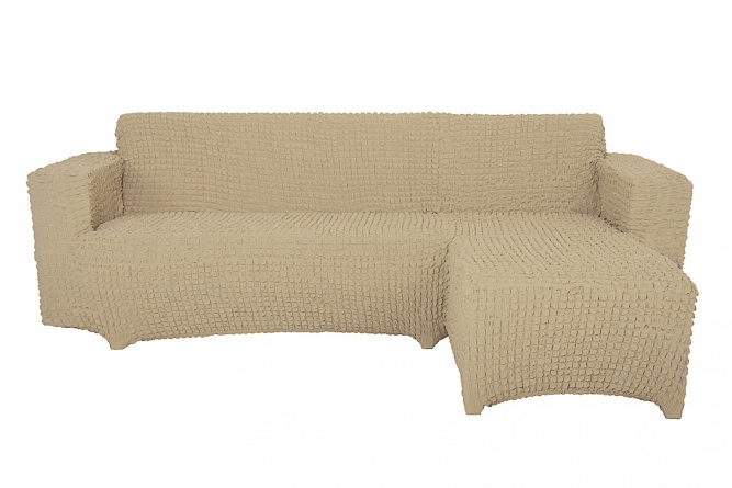 Чехол на угловой диван с оттоманкой CONCORDIA, выступ слева, цвет светло-бежевый фото 1