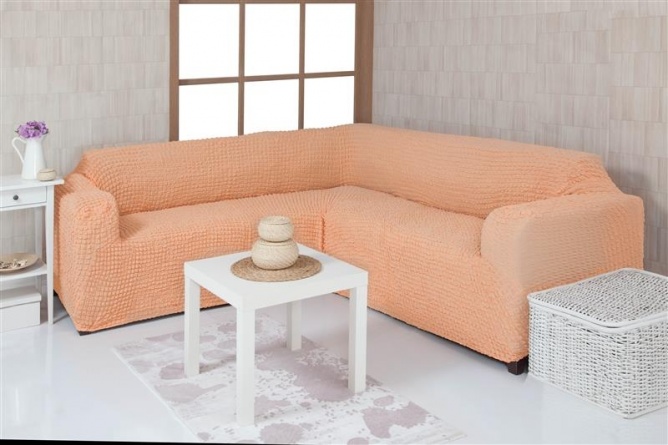 Чехол на угловой диван без оборки Venera, цвет персиковый фото 1