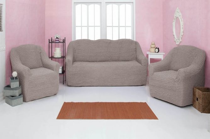 Комплект чехлов на диван и кресла без оборки CONCORDIA, цвет какао, 3 предмета фото 1