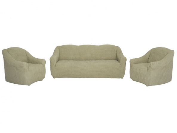 Комплект чехлов на диван и кресла без оборки CONCORDIA, цвет светло-бежевый, 3 предмета фото 6