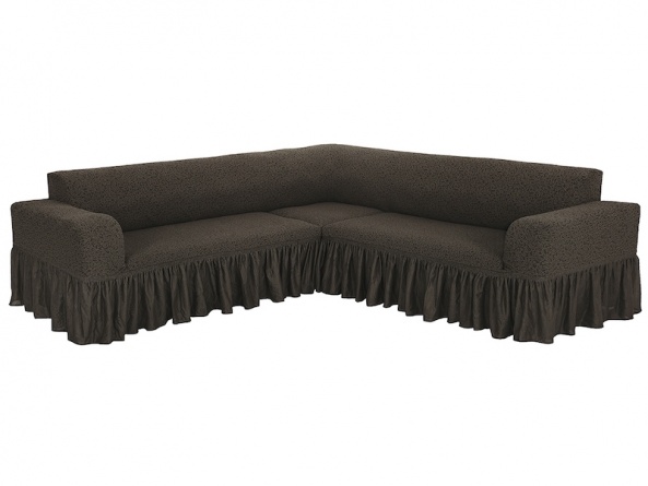 Чехол на угловой диван с оборкой Venera "Жаккард", цвет коричневый фото 1